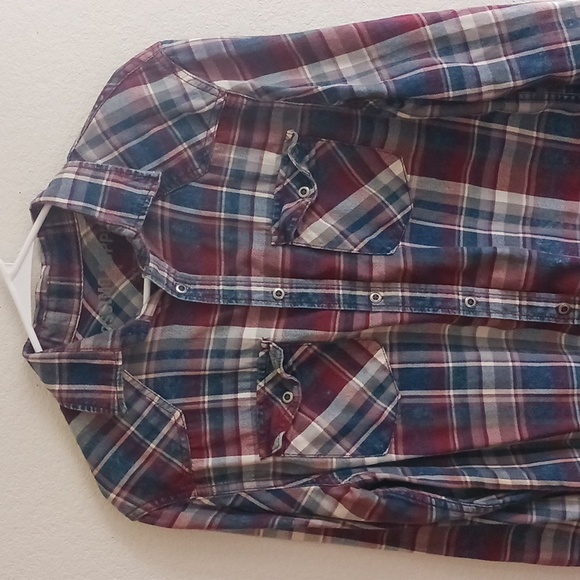 90s Mossimo plaid striped long-sleeve button-up 90s shirt. Size -Medium - Picture 2 of 14